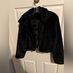 177- Black Faux Fur Cropped Jacket